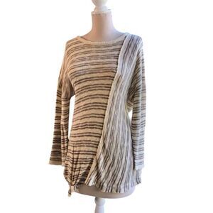 Democracy Striped Knit‎ Sweater Asymmetric Design Boho Merino Wool Pullover M